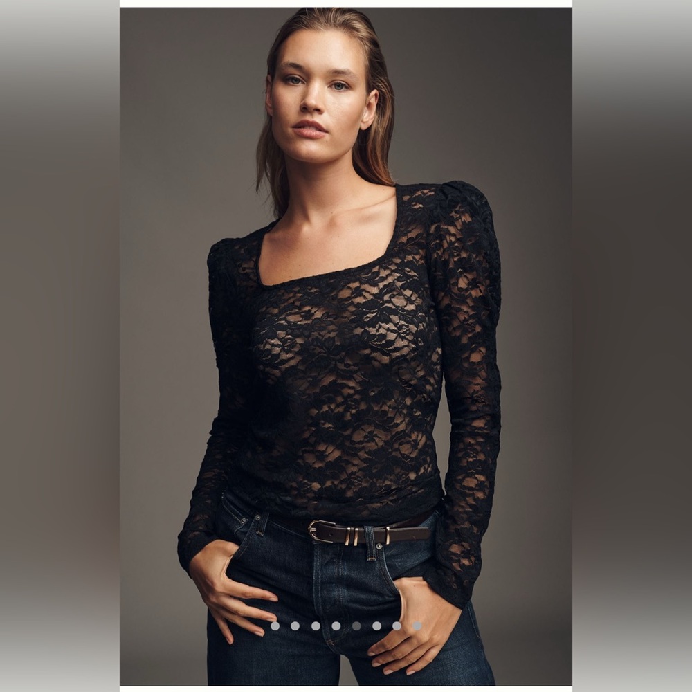 Anthropologie Puff Sleeve Lace Top